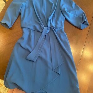 Tahari Blue Asymmetrical Wrap Dress with Dolman Sleeves